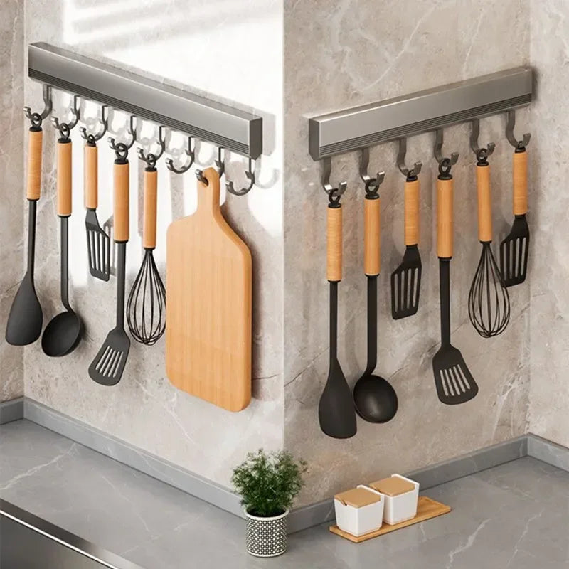 Wall-Mounted Hook Rack – No-Drill, 6, 8 or 10 Hooks, Space Aluminium
