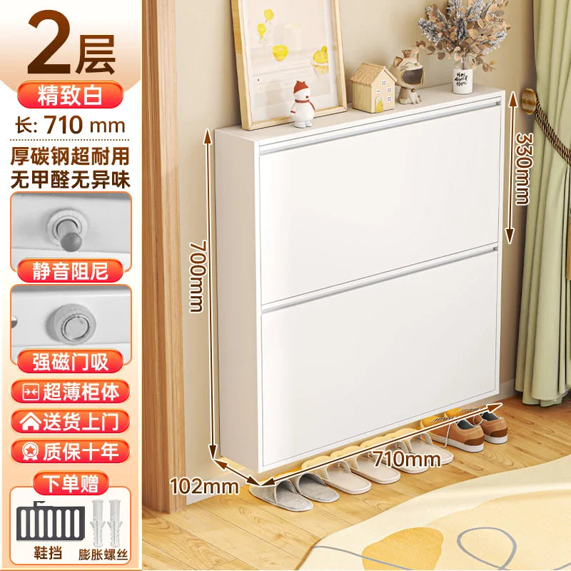 Ultra-Thin Flip Shoe Cabinet – Steel Entrance Shoe Stand