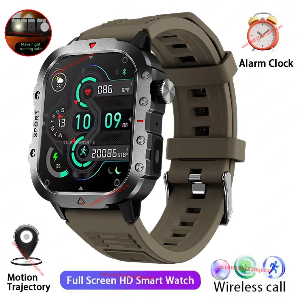 New- 2026 New Military Smart Watch Men IP67 3ATM Outdoor Sports Fitness Tracker Blood Pressure Health Monitor BT Calls GPS Smartwatch