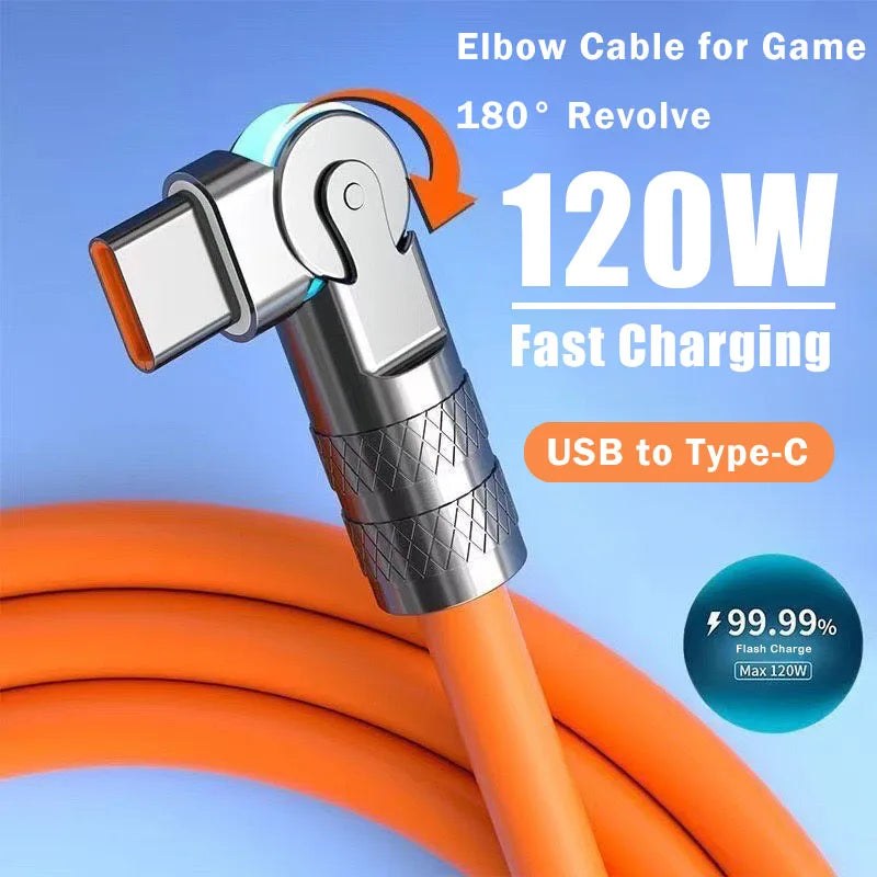 120W 7A USB-C Fast Charge Cable – 180° Elbow, 1m/1.5m/2m