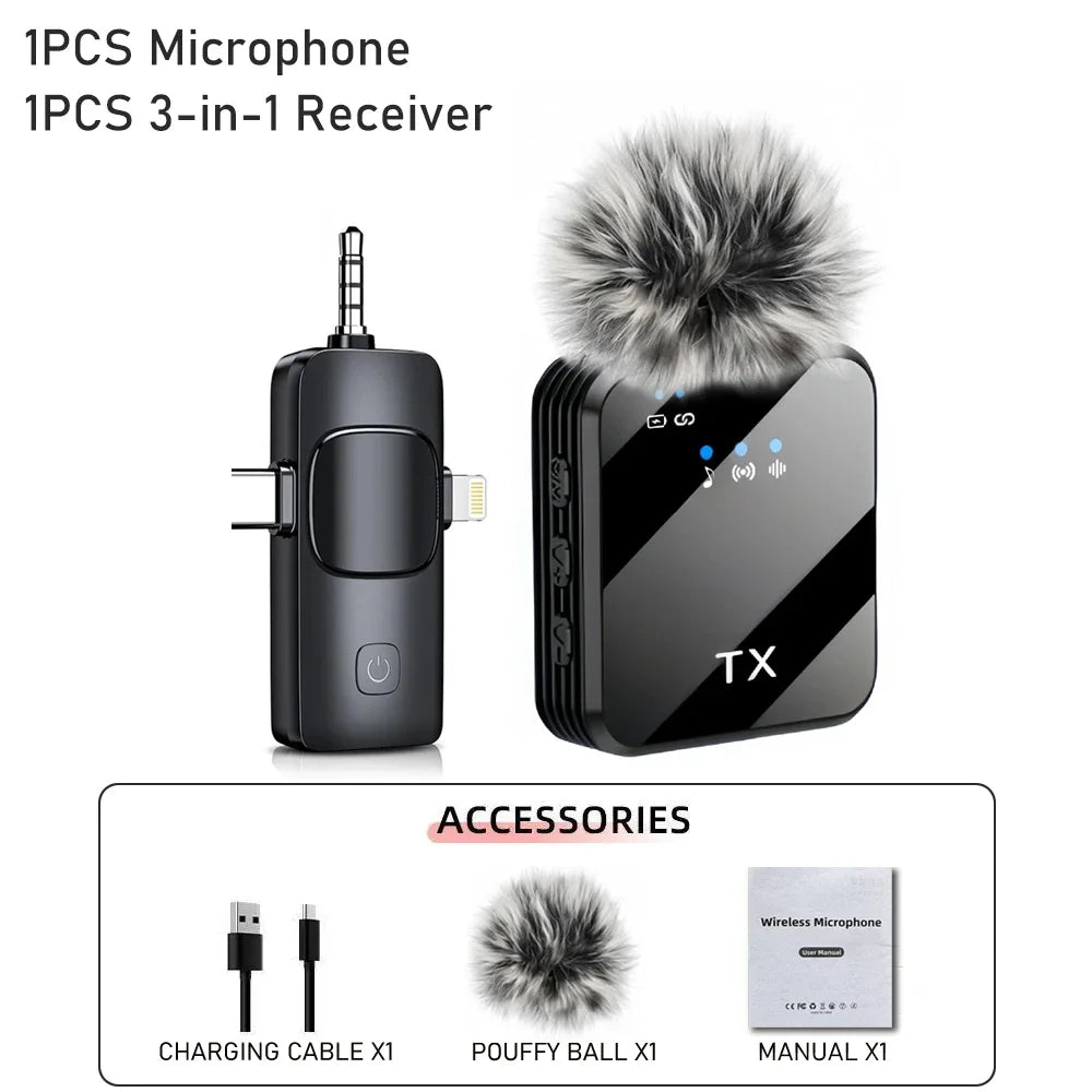 3-in-1 Wireless Lavalier Microphone — 328ft Range, iPhone & Android Compatible