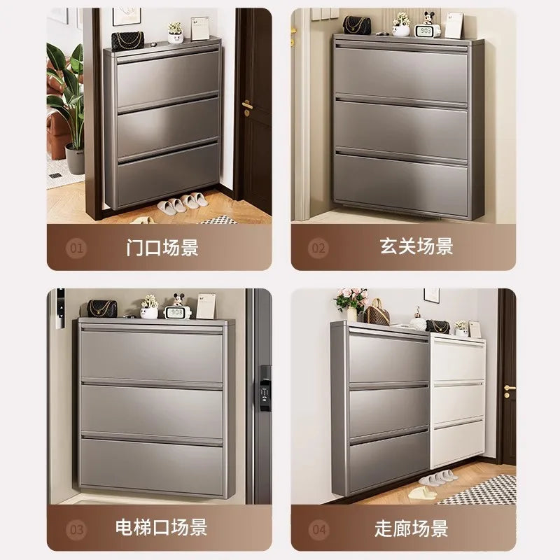 Ultra-Thin Flip Shoe Cabinet – Steel Entrance Shoe Stand
