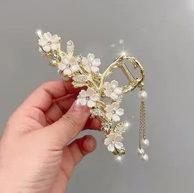 Butterfly Flower Hair Claw Clip with Pearl Pendant