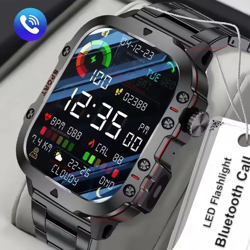 New- 2026 New Military Smart Watch Men IP67 3ATM Outdoor Sports Fitness Tracker Blood Pressure Health Monitor BT Calls GPS Smartwatch