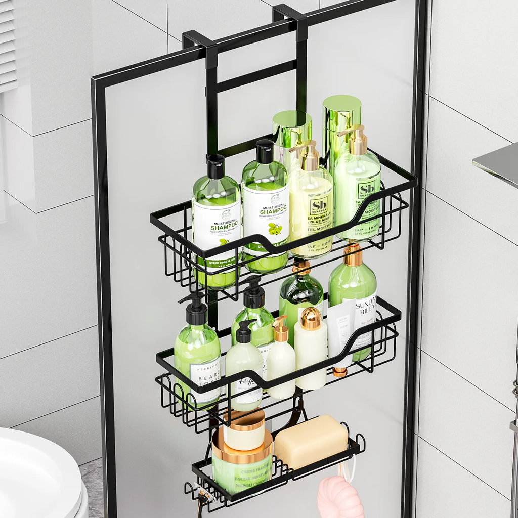 Drill-Free Bathroom Shelf – 3-Layer Over-Door Hanging Organiser