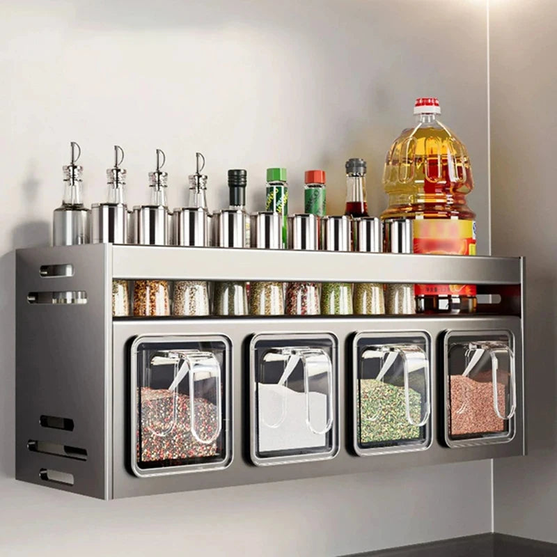 Wall-Mounted Spice Rack – Stainless Steel Kitchen Storage