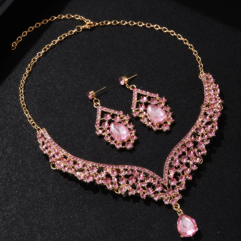 Crystal Water Drop Bridal Jewelry Set — Earrings & Necklace