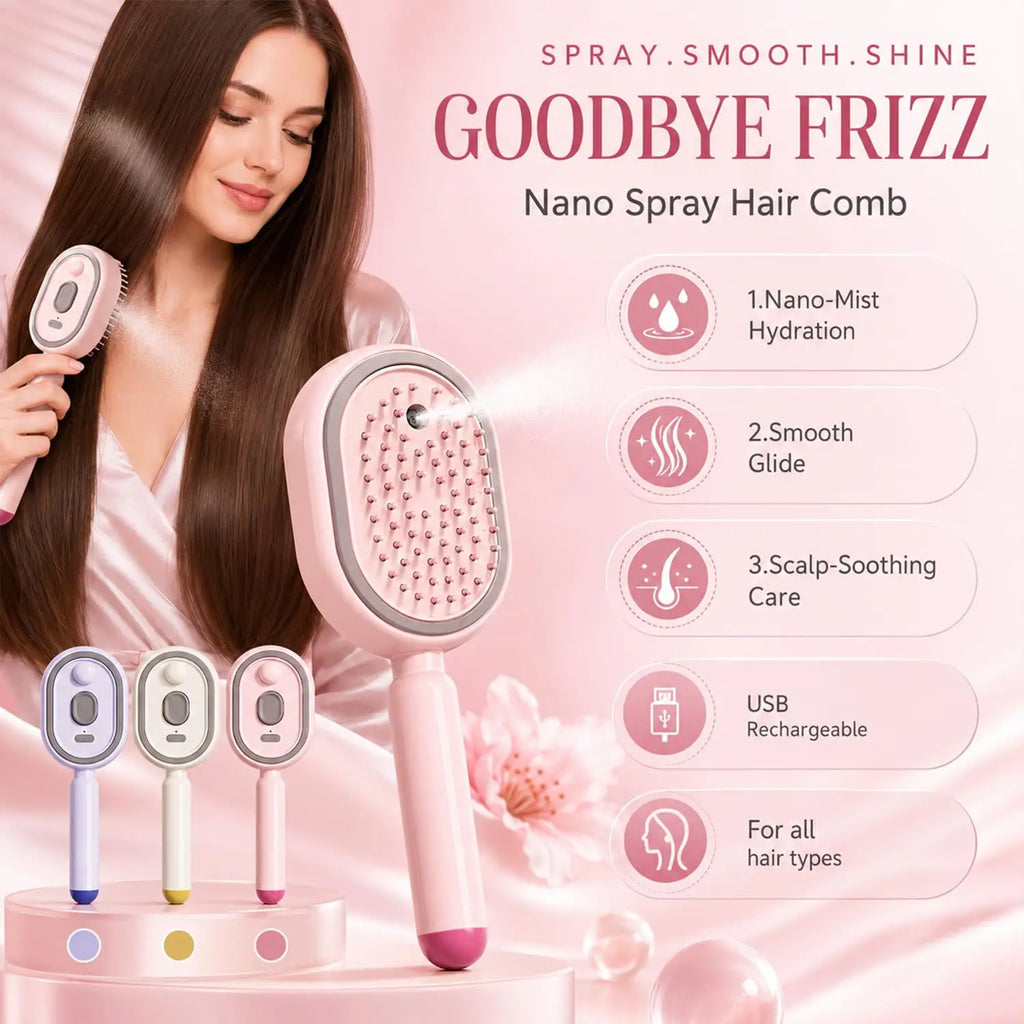 Electric Steam Hair Straightener Brush — Spray, Detangle & Massage in One