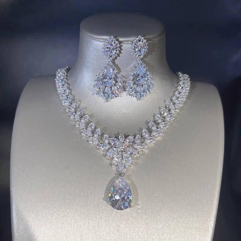 Moissanite Diamond Luxury Jewelry Set — Pendant Necklace & Earrings