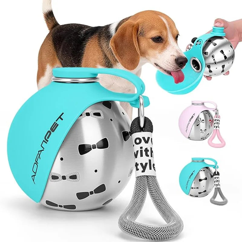 Stainless Steel Portable Dog Water Bottle with Silicone Bowl – No-Spill Travel Dispenser