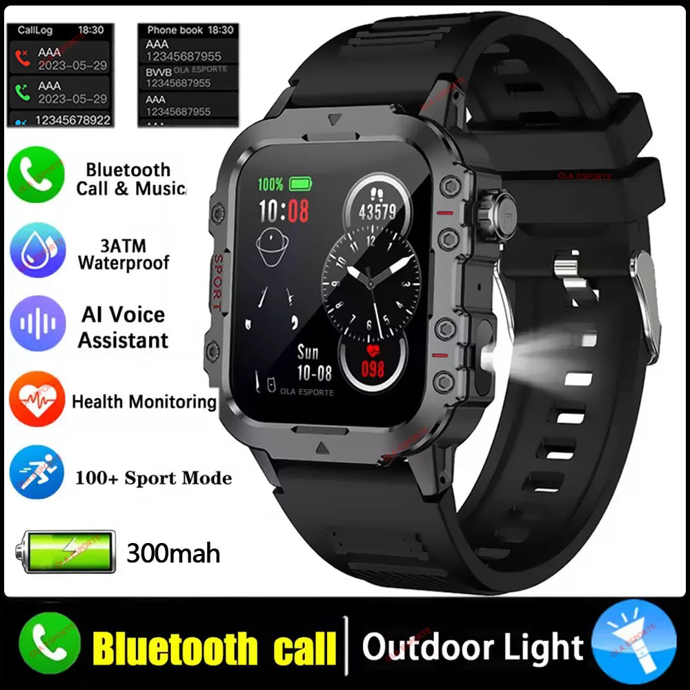 New- 2026 New Military Smart Watch Men IP67 3ATM Outdoor Sports Fitness Tracker Blood Pressure Health Monitor BT Calls GPS Smartwatch