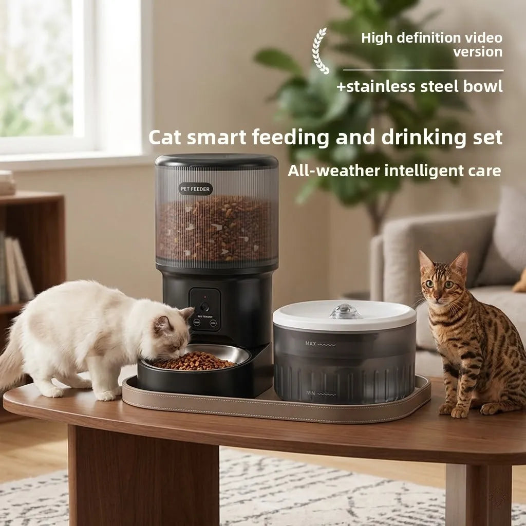 WiFi Smart Pet Feeder & Water Fountain Set with Camera