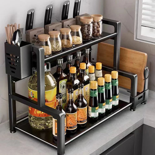 2-3 Tier Adjustable Metal Spice Rack & Knife Storage
