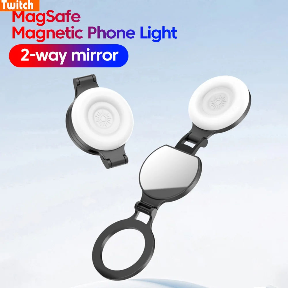 MagSafe Magnetic Selfie Light — Foldable Phone Stand with Double-Sided Mirror