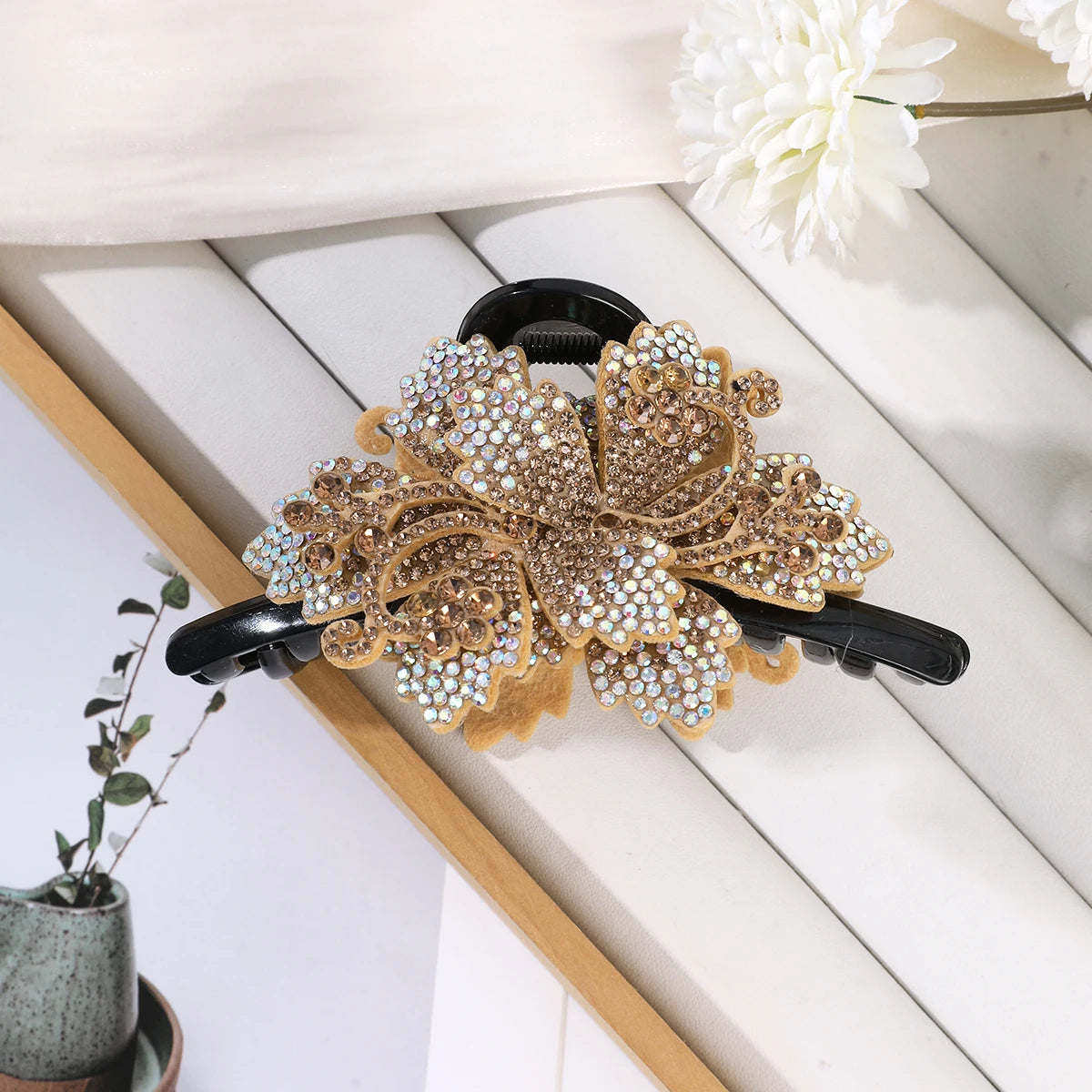 Rhinestone Flower Hair Claw Clips
