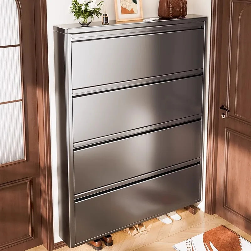 Ultra-Thin Flip Shoe Cabinet – Steel Entrance Shoe Stand