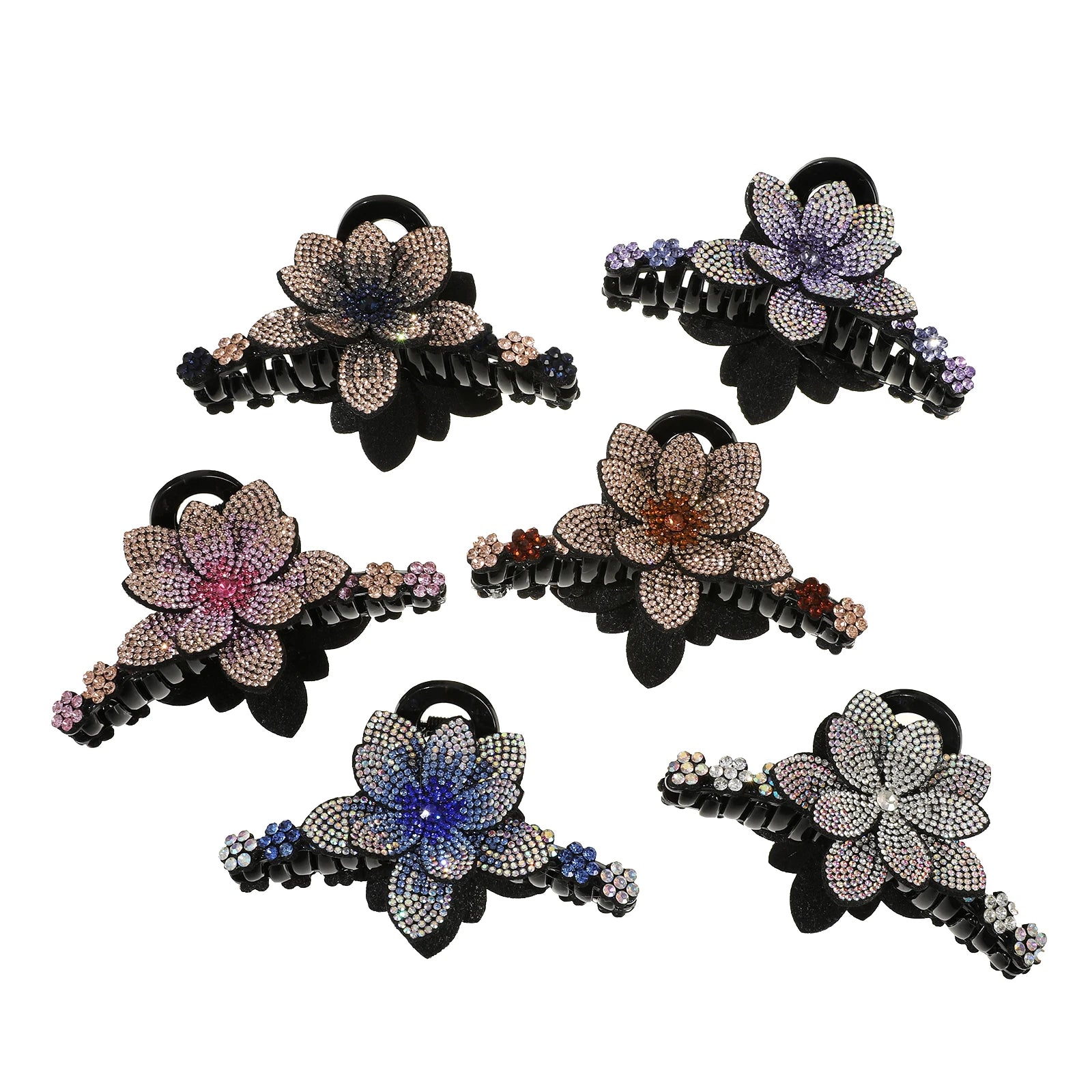 Rhinestone Flower Hair Claw Clips