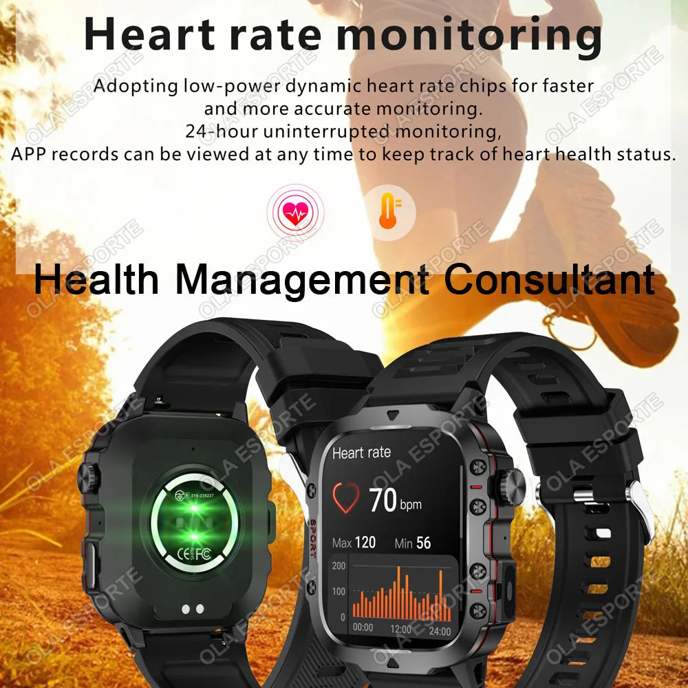 New- 2026 New Military Smart Watch Men IP67 3ATM Outdoor Sports Fitness Tracker Blood Pressure Health Monitor BT Calls GPS Smartwatch