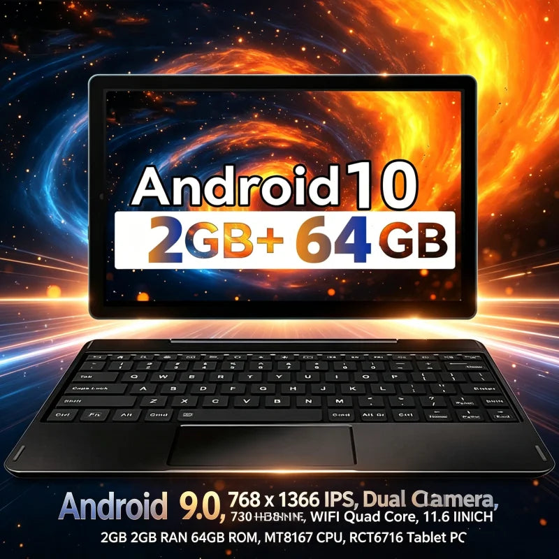 11.6" Android 9.0 Tablet PC – Quad Core, 2GB RAM, 32GB, Dual Camera, WiFi