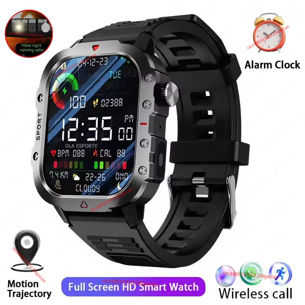 New- 2026 New Military Smart Watch Men IP67 3ATM Outdoor Sports Fitness Tracker Blood Pressure Health Monitor BT Calls GPS Smartwatch