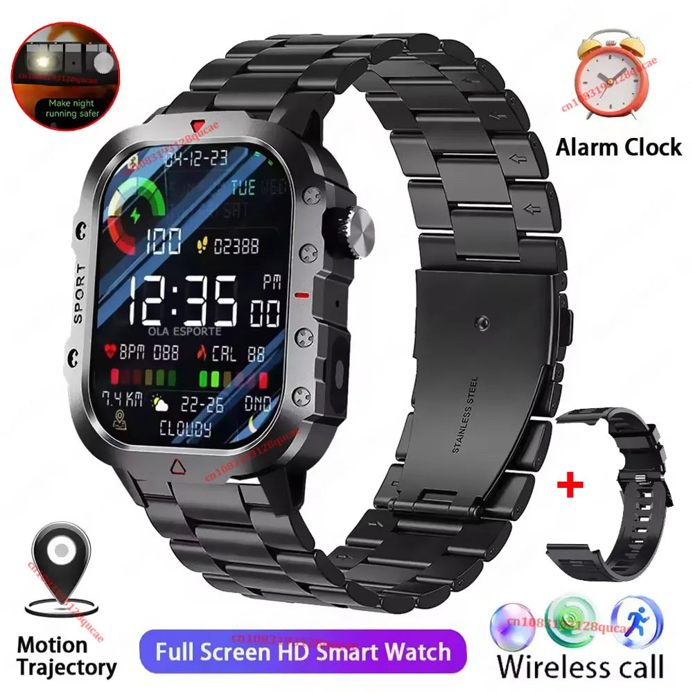 New- 2026 New Military Smart Watch Men IP67 3ATM Outdoor Sports Fitness Tracker Blood Pressure Health Monitor BT Calls GPS Smartwatch