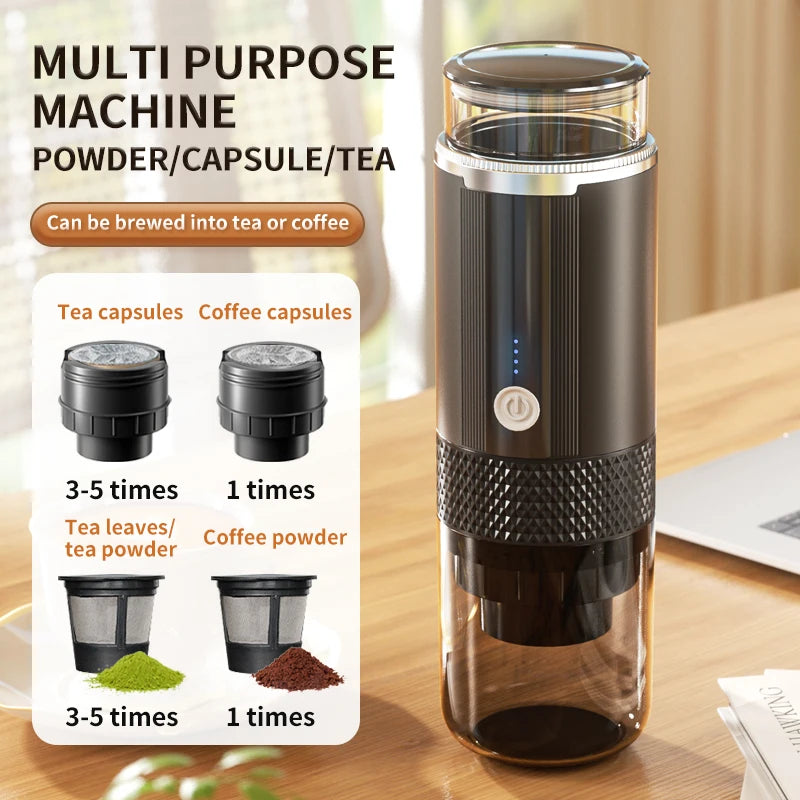 Electric Portable Coffee Maker – Capsule & Ground Coffee Compatible | Single Cup | K-Cup Pod Ready