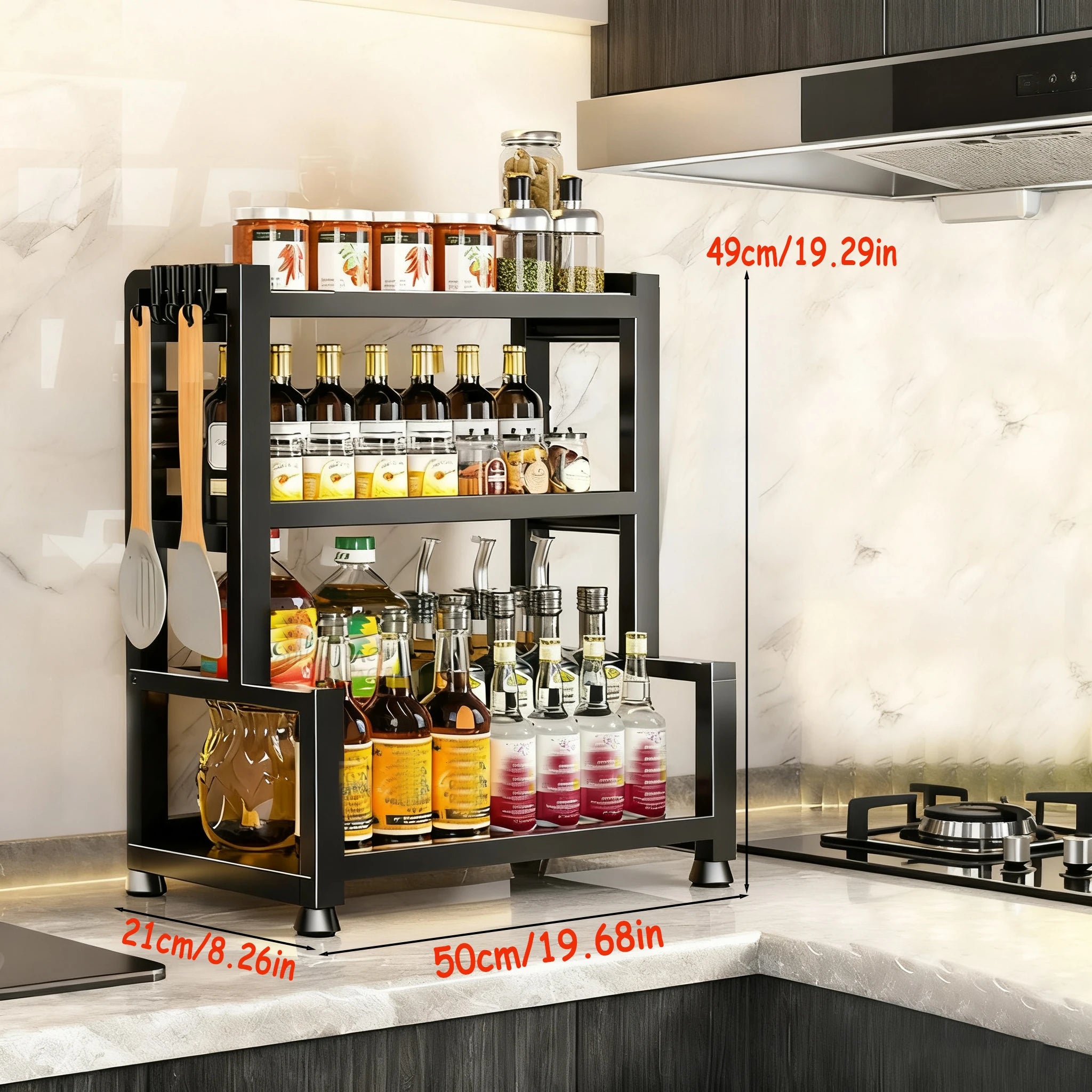 2-3 Tier Adjustable Metal Spice Rack & Knife Storage