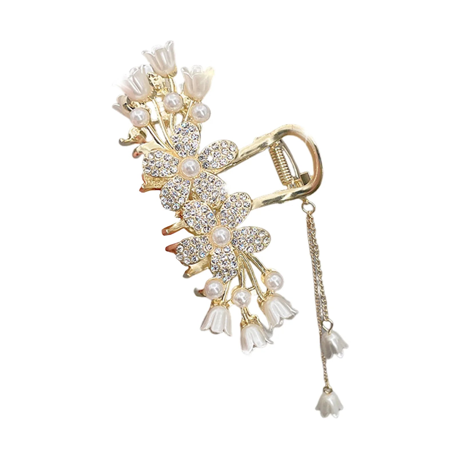 Butterfly Flower Hair Claw Clip with Pearl Pendant