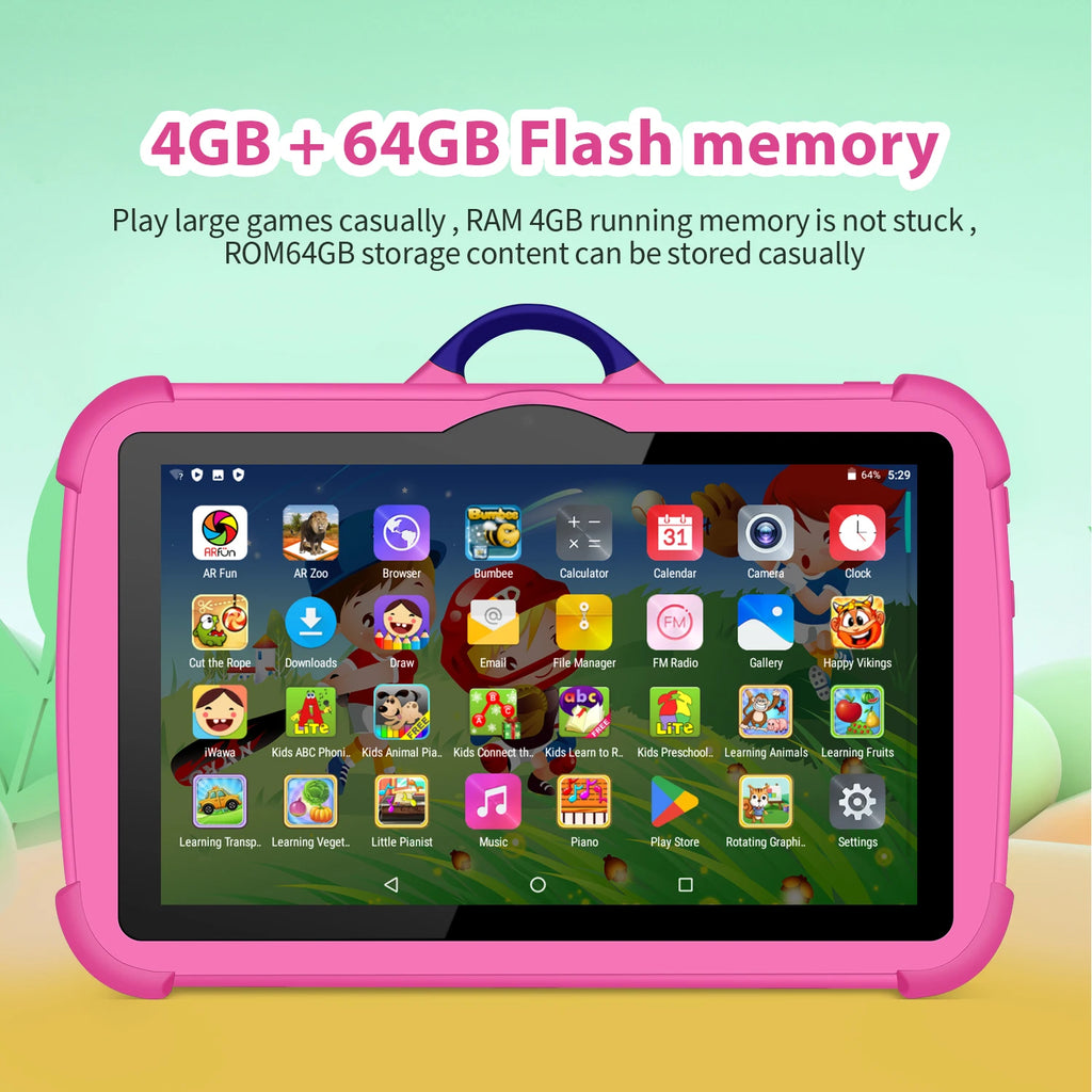 Kids Learning Tablet 7" – Cartoon Design | 4GB RAM 64GB ROM | Android | Education & Games | Perfect Children's Gift