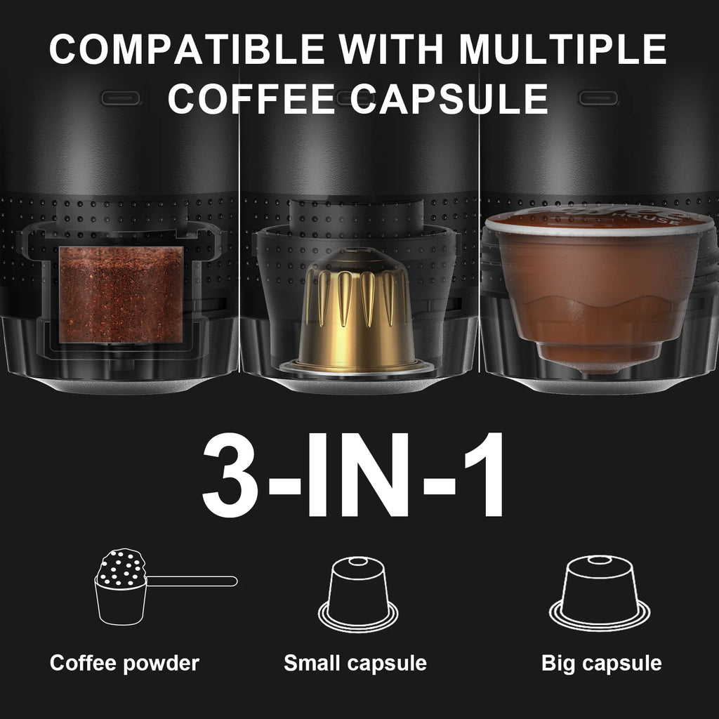 Portable Espresso Machine – 3-in-1 Capsule, Pod & Ground Coffee Maker
