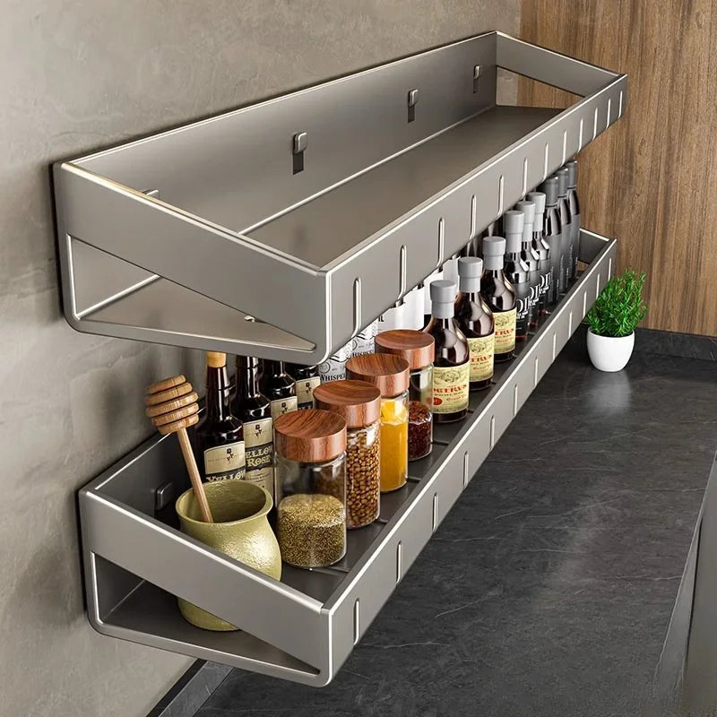 Wall-Mounted Spice Rack – No-Drill, Space Aluminium, 30/50/60cm