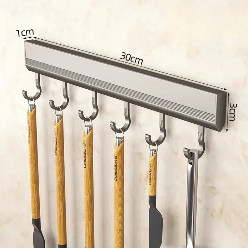 Wall-Mounted Hook Rack – No-Drill, 6, 8 or 10 Hooks, Space Aluminium