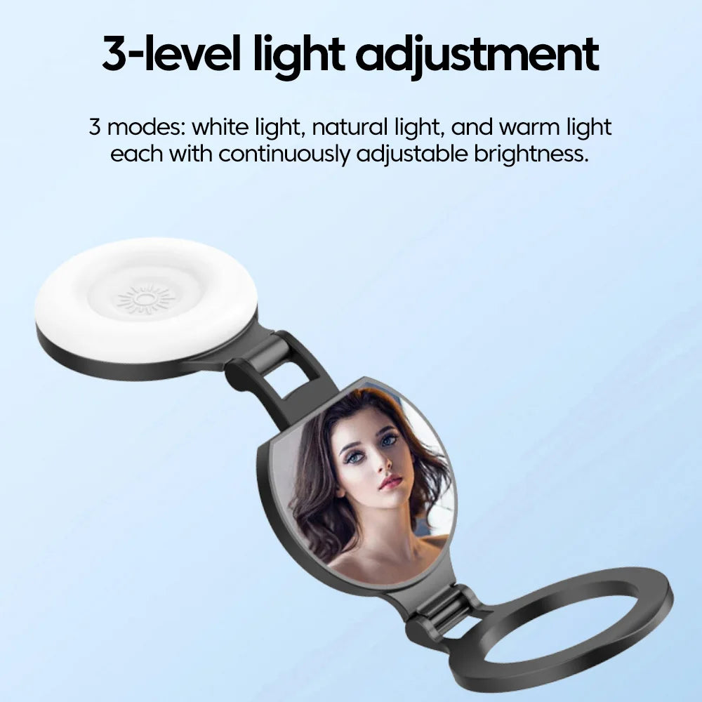 MagSafe Magnetic Selfie Light — Foldable Phone Stand with Double-Sided Mirror