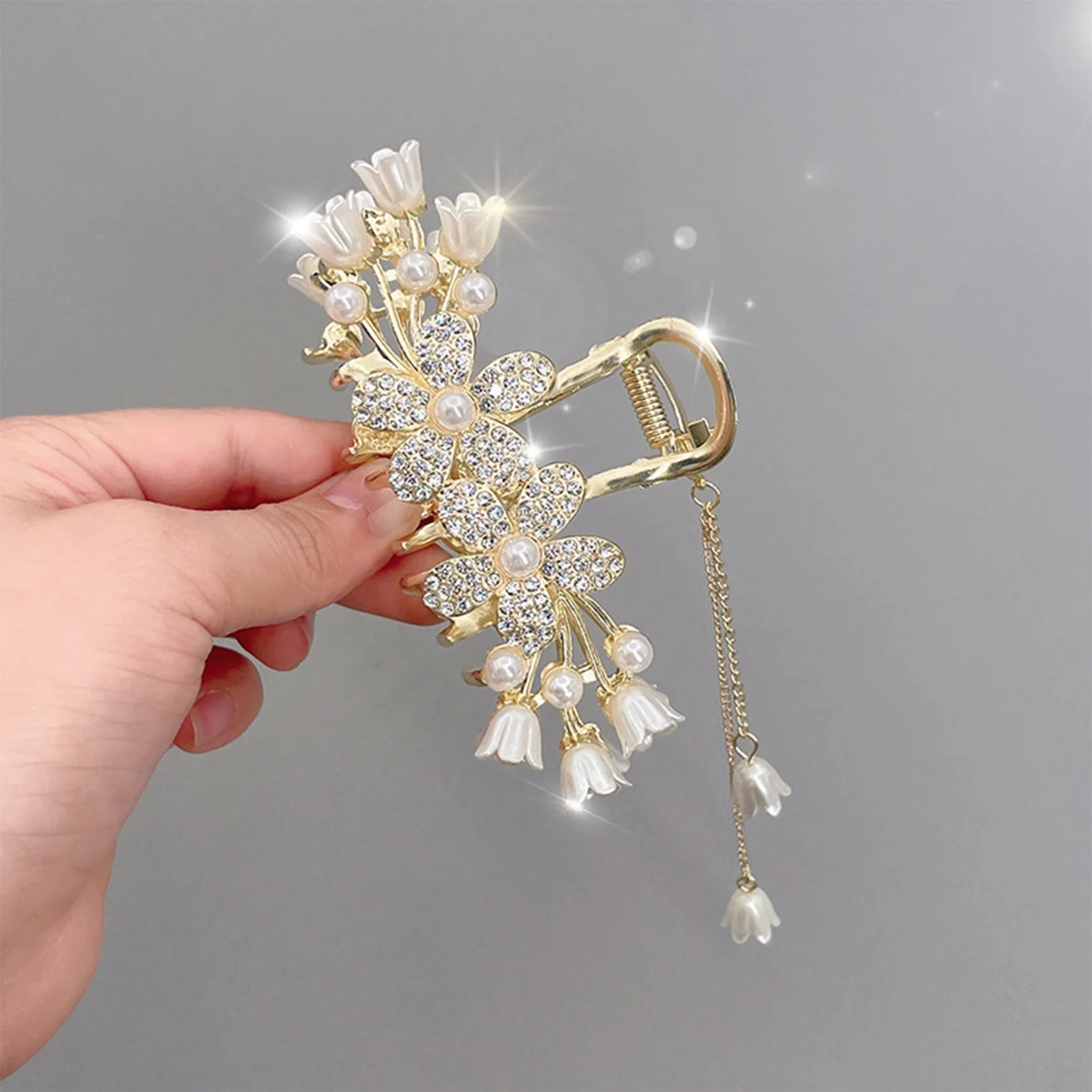 Butterfly Flower Hair Claw Clip with Pearl Pendant