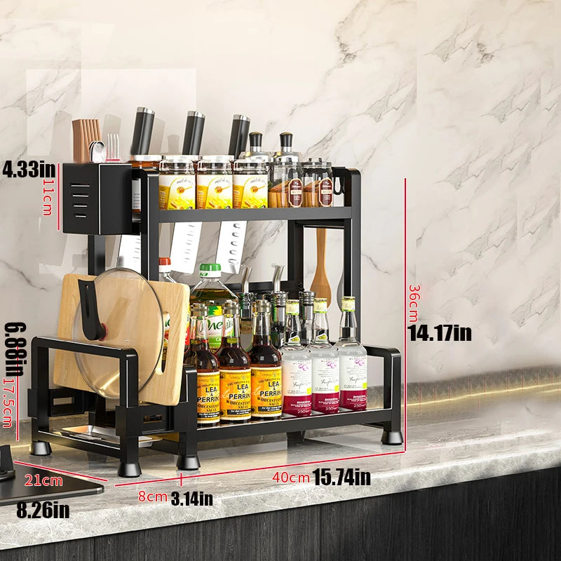 2-3 Tier Adjustable Metal Spice Rack & Knife Storage