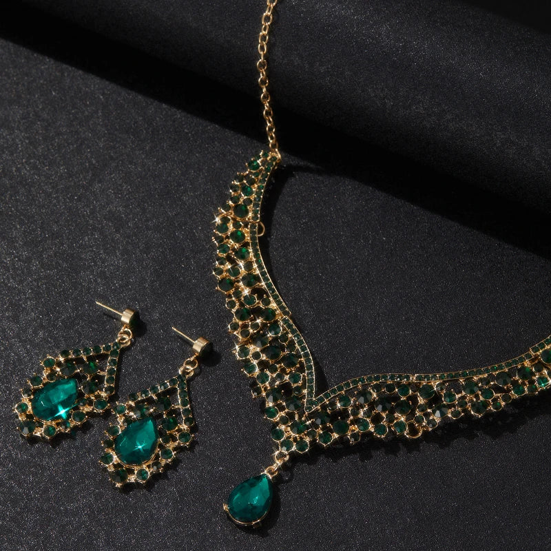 Crystal Water Drop Bridal Jewelry Set — Earrings & Necklace