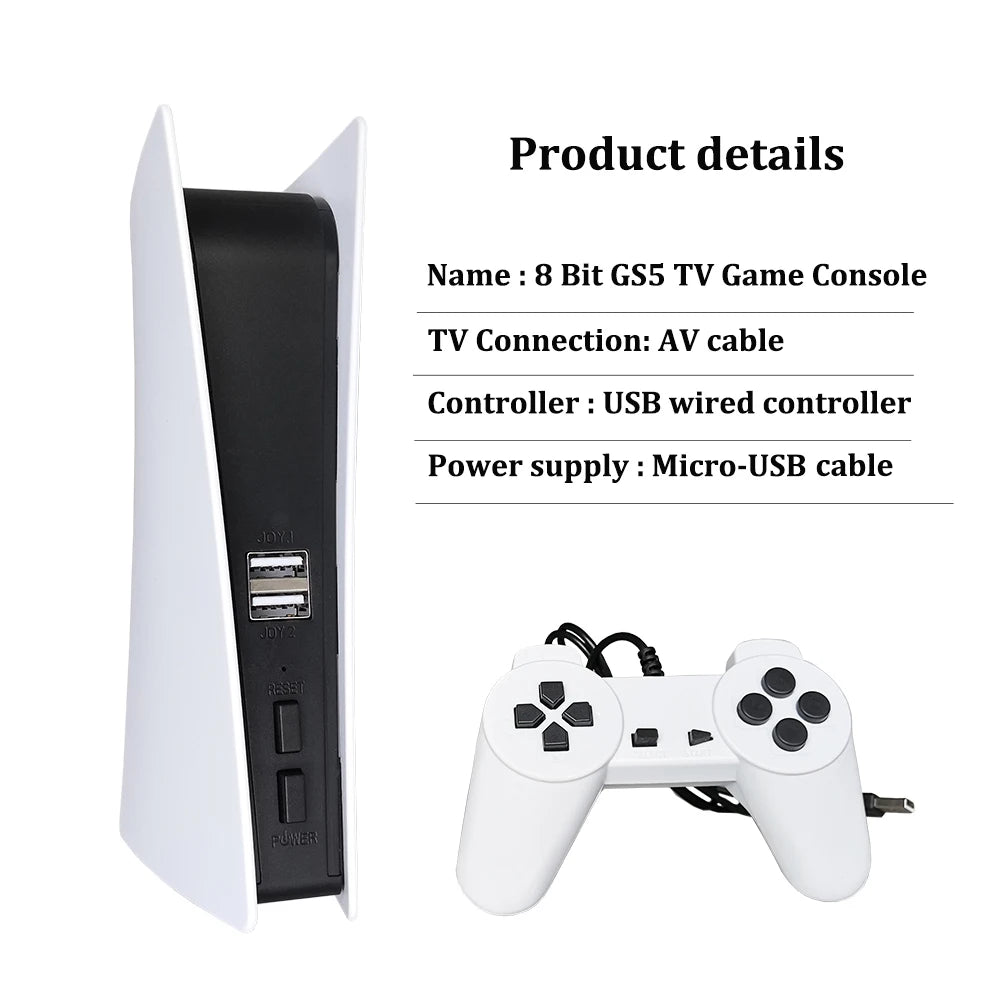 GS5 Mini Retro Game Console — 200+ Games, 8-Bit, AV Output, USB