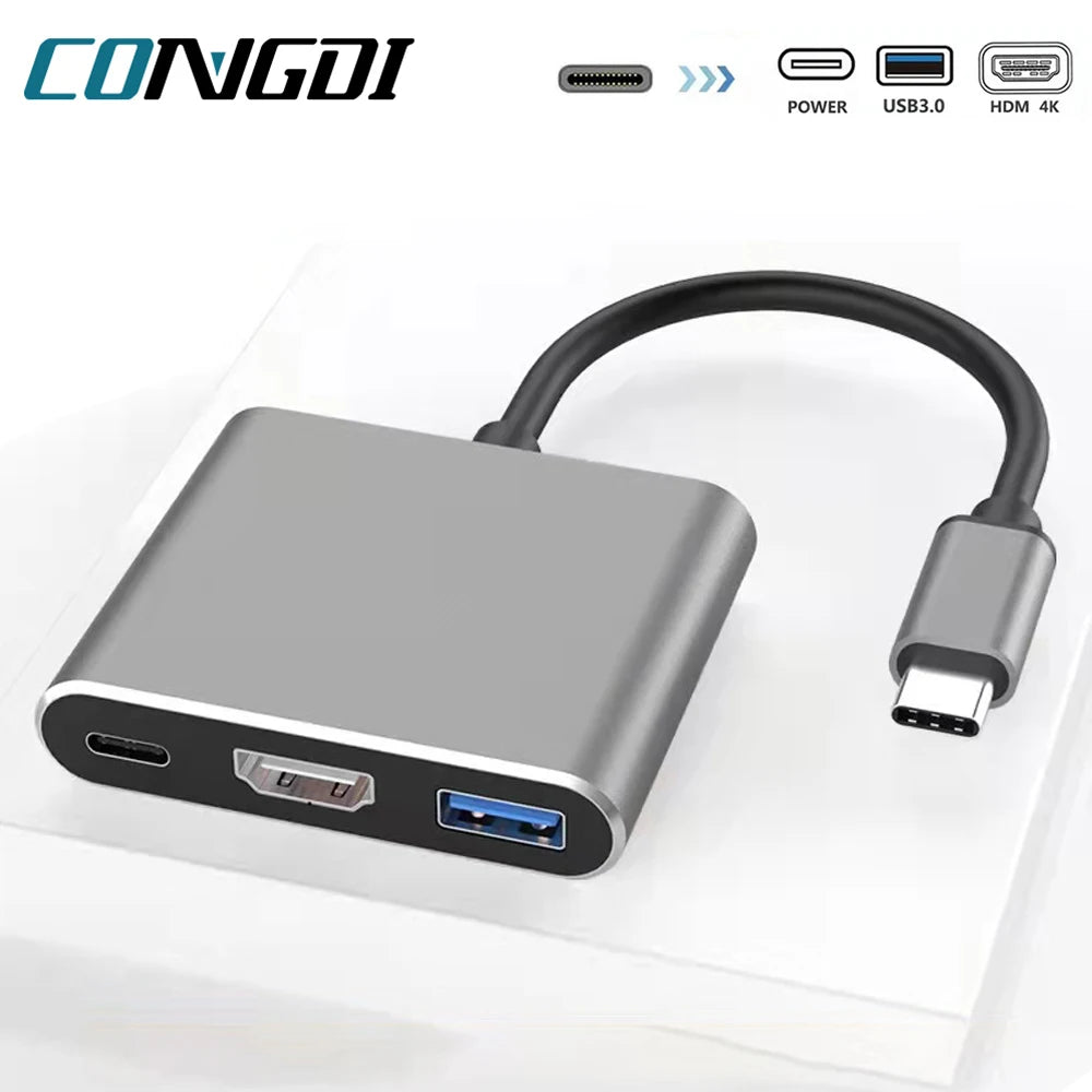 3-in-1 USB-C to HDMI Adapter with USB 3.0 & USB-C Charging for MacBook & Samsung