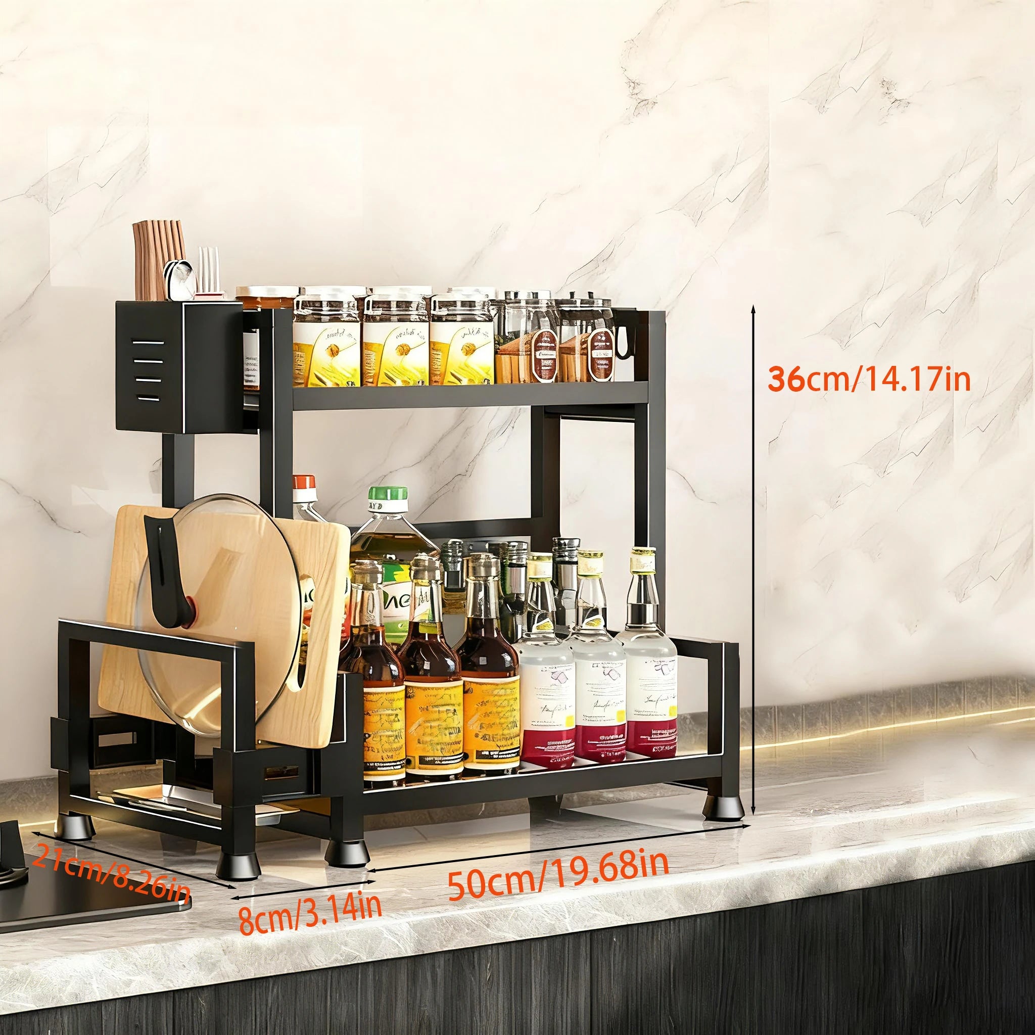2-3 Tier Adjustable Metal Spice Rack & Knife Storage