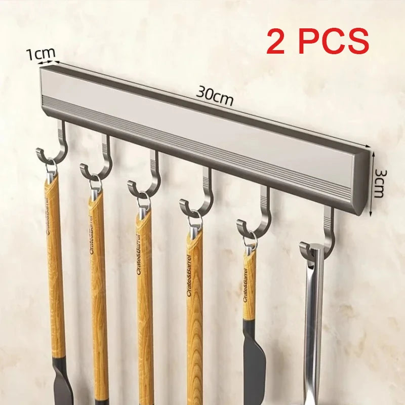 Wall-Mounted Hook Rack – No-Drill, 6, 8 or 10 Hooks, Space Aluminium