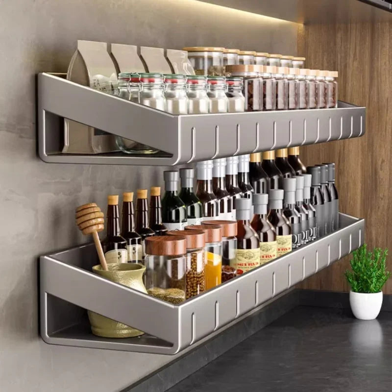 Wall-Mounted Spice Rack – No-Drill, Space Aluminium, 30/50/60cm