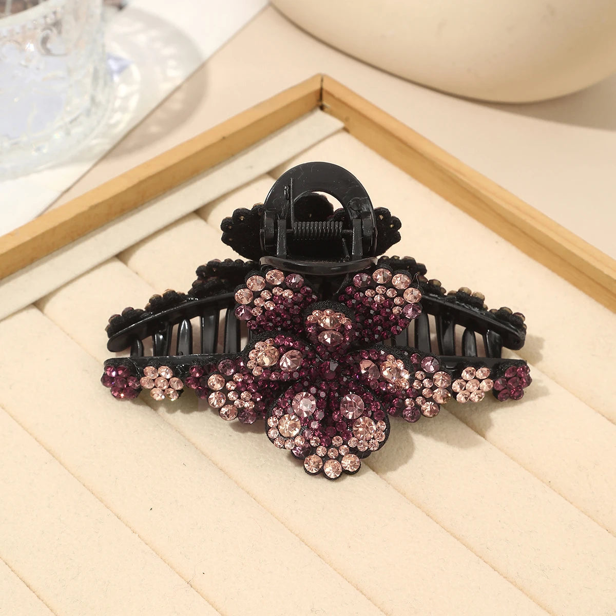 Rhinestone Flower Hair Claw Clips