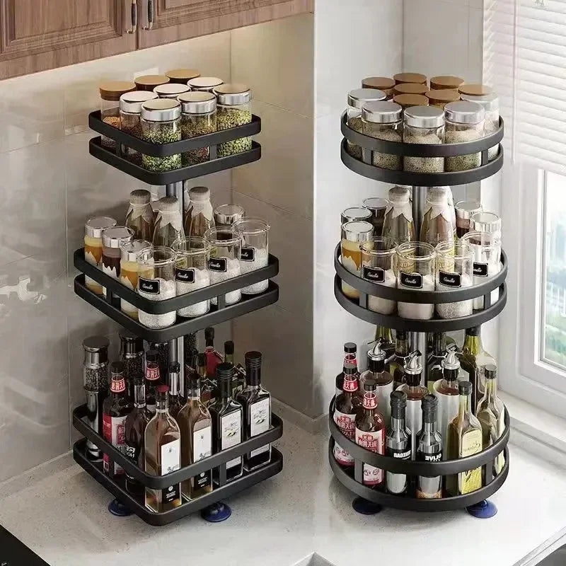 360° Rotating Spice Rack – 1, 2 or 3 Tier, Round or Square
