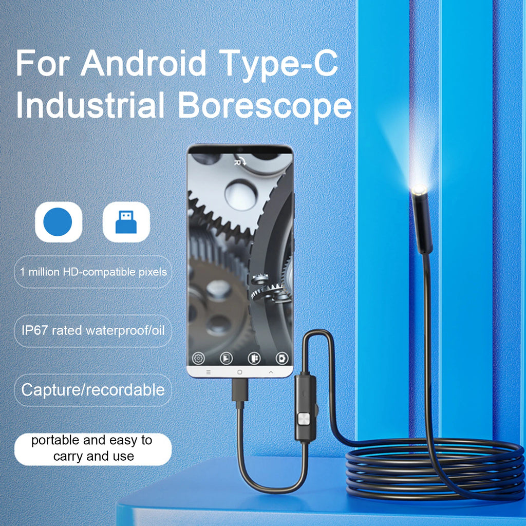 Type-C Endoscope Camera 5.5/7mm | 6 LED Lights | Waterproof | For Android & PC
