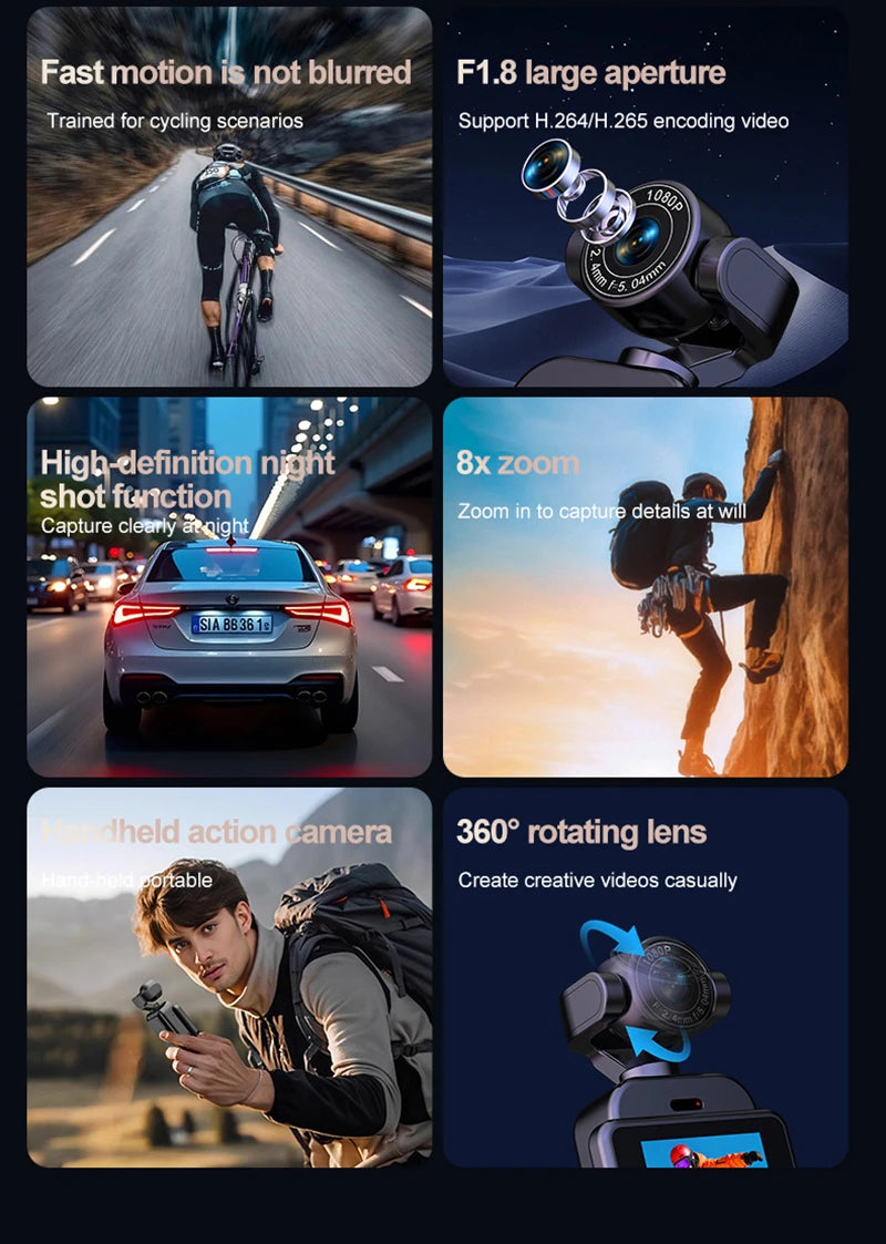 4K Ultra HD Action Camera 360° Rotatable Waterproof WiFi Vlog Sport Cam