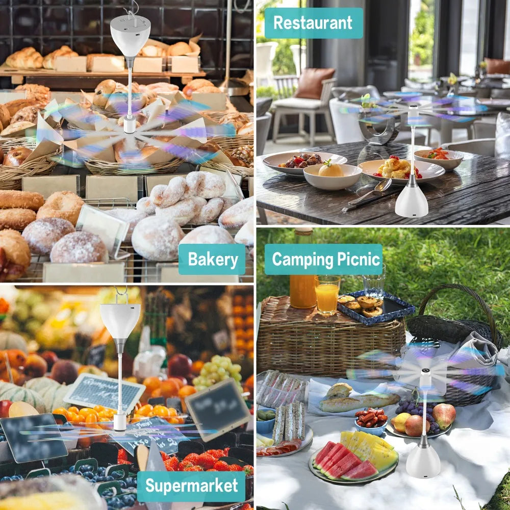 Collage of images showing bakery items, restaurant setting, camping picnic, and supermarket display.