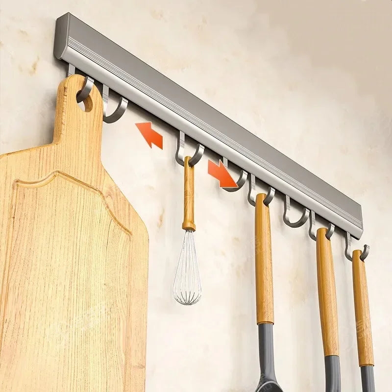 Wall-Mounted Hook Rack – No-Drill, 6, 8 or 10 Hooks, Space Aluminium
