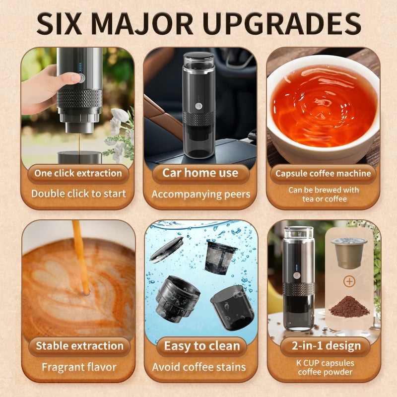 Electric Portable Coffee Maker – Capsule & Ground Coffee Compatible | Single Cup | K-Cup Pod Ready
