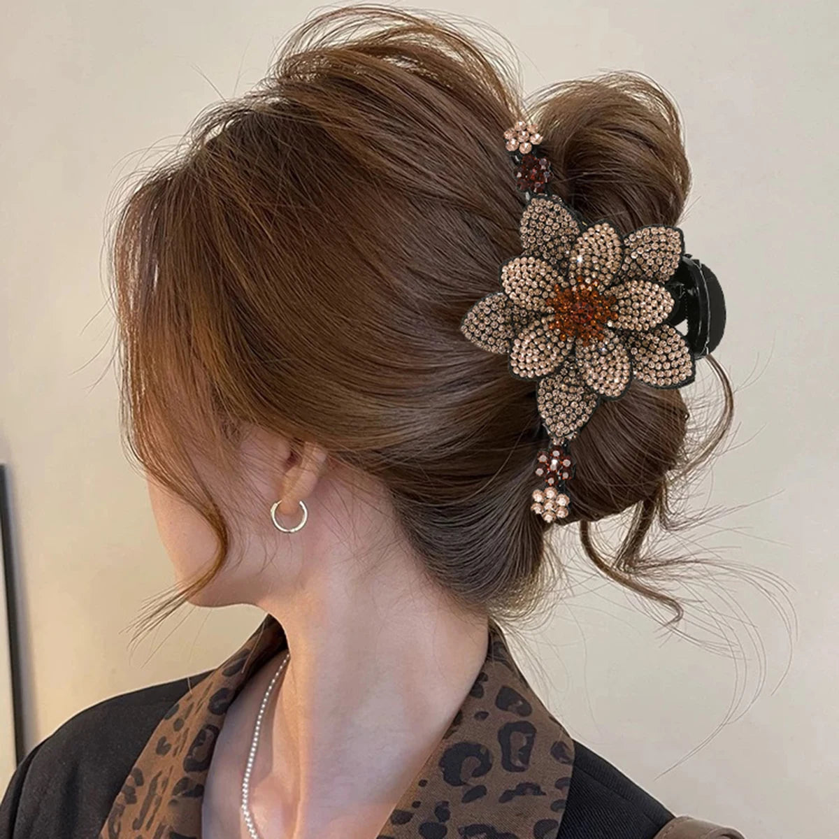 Rhinestone Flower Hair Claw Clips