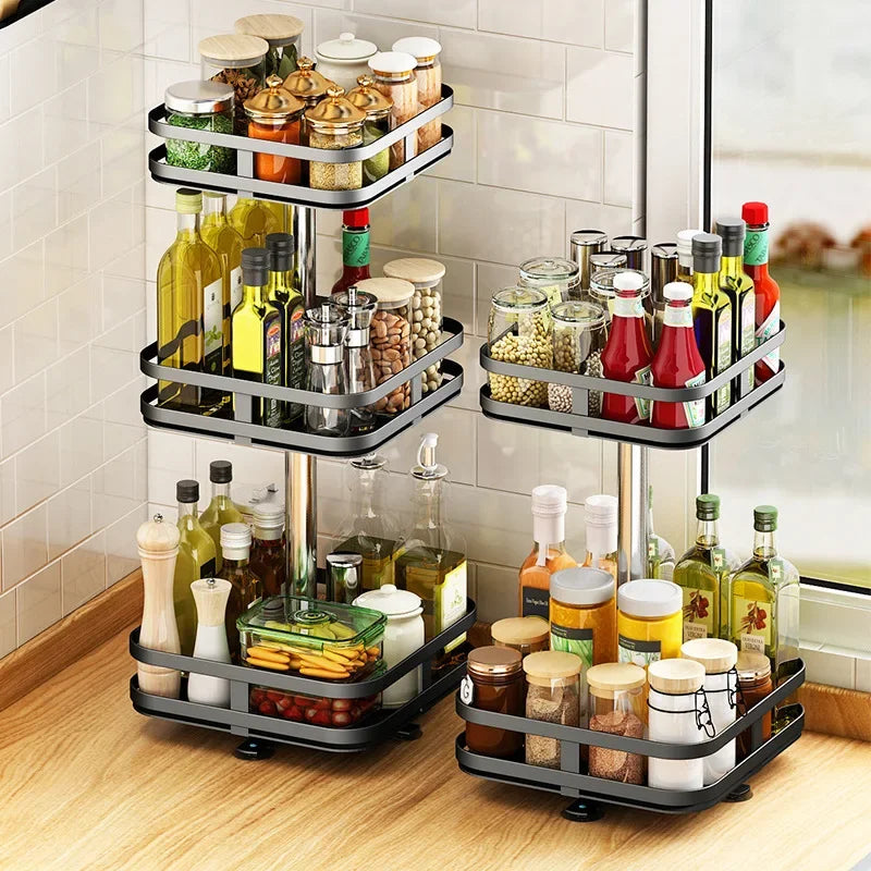 360° Rotating Spice Rack – 1, 2 or 3 Tier, Round or Square